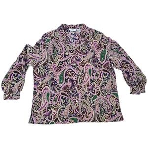 ALIA Paisley Button‎ Down Shirt 18 Womens Long Sleeve Blouse Multicolor (i) NWT